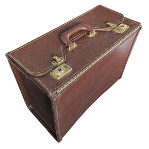 Vintage Faux Leather Banker's Box - Double Hinged Briefcase